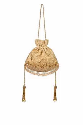 Sunheri gold georgette embellished potli