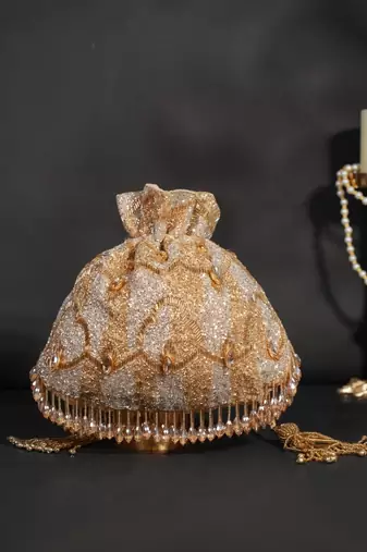 Sunheri gold and silver georgette embellished potli