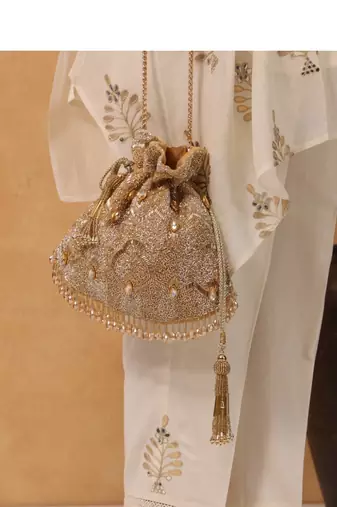 Sunheri gold and silver georgette embellished potli