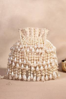 Zarah ivory pearl suede embellished potli 2