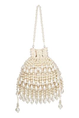 Zarah ivory pearl suede embellished potli 4