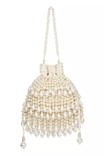 Zarah ivory pearl suede embellished potli