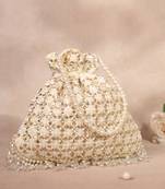 Aafreen ivory suede kundan embellished potli