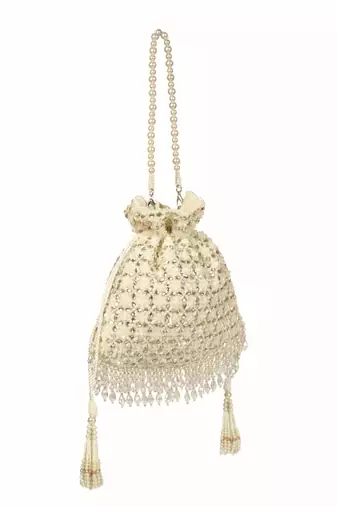 Aafreen ivory suede kundan embellished potli