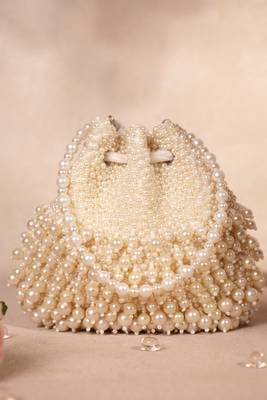 Zeba ivory suede pearl embellished potli 2