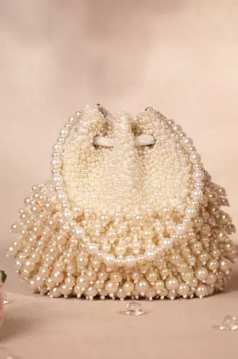 Zeba ivory suede pearl embellished potli
