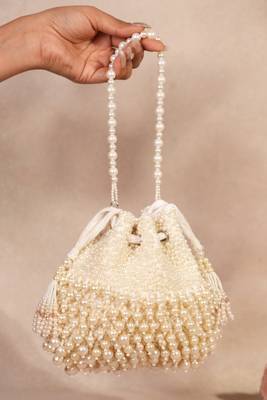 Zeba ivory suede pearl embellished potli 3