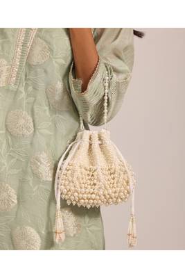 Zeba ivory suede pearl embellished potli 4