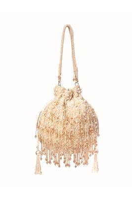 Nayera ivory suede pearl potli with crystals 3