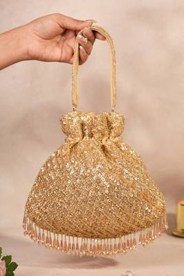 Sitara gold suede sequin embellished potli 1