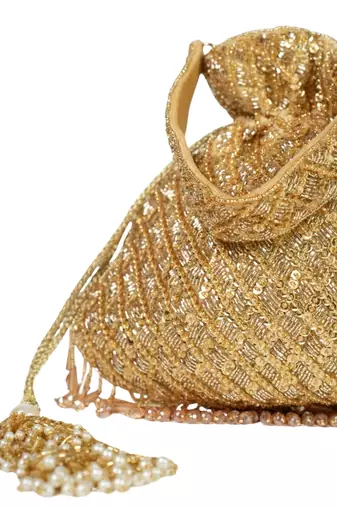 Sitara gold suede sequin embellished potli