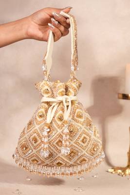 Serin gold pastel suede embellished potli 2