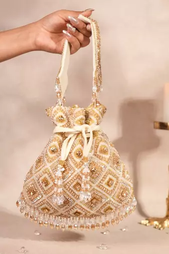 Serin gold pastel suede embellished potli