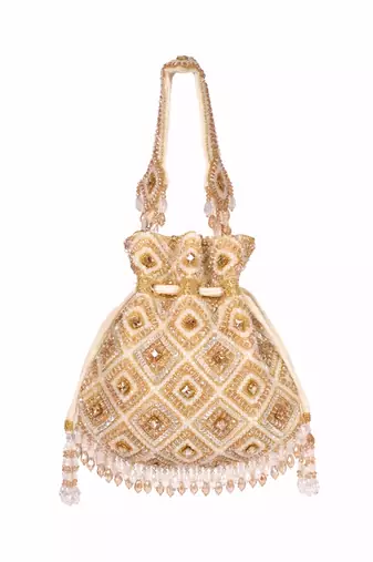 Serin gold pastel suede embellished potli