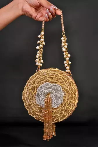 Ella gold suede embellished clutch