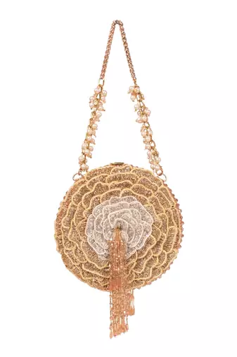 Ella gold suede embellished clutch