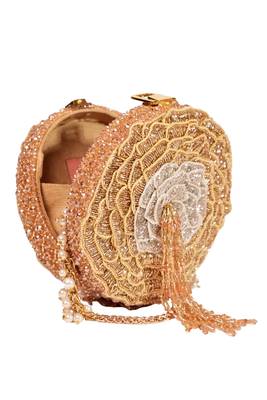 Amna gold suede embellished round bag 1
