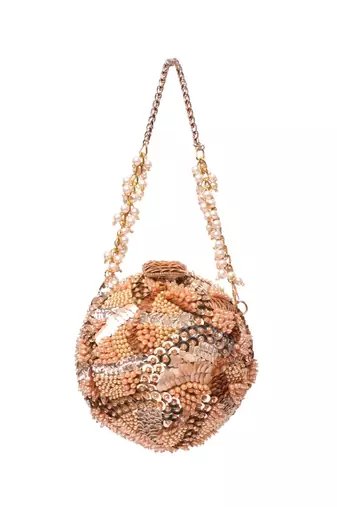 Amna gold suede embellished round bag
