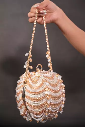 Velora gold georgette embellished round bag