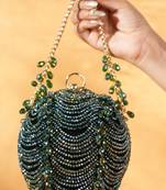 Velora green suede embellished round bag