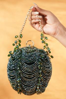 Velora green suede embellished round bag 2