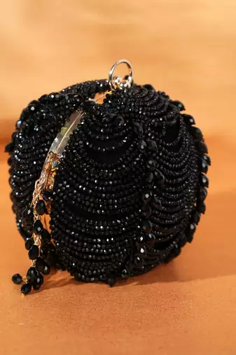 Velora black suede embellished round bag