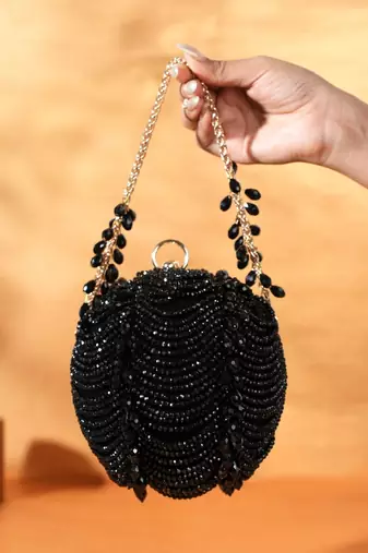 Velora black suede embellished round bag