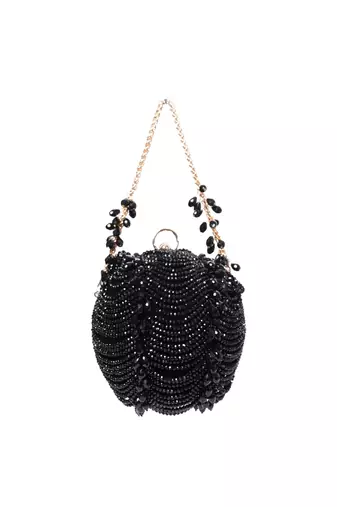 Velora black suede embellished round bag