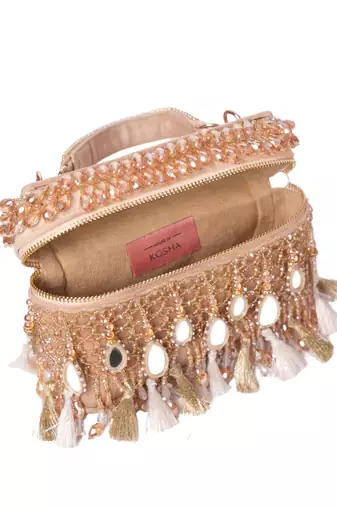 Mirage gold mirrorwork embellished vanity bag