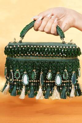 Mirage green mirrorwork embellished vanity bag 1