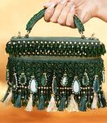 Mirage green mirrorwork embellished vanity bag