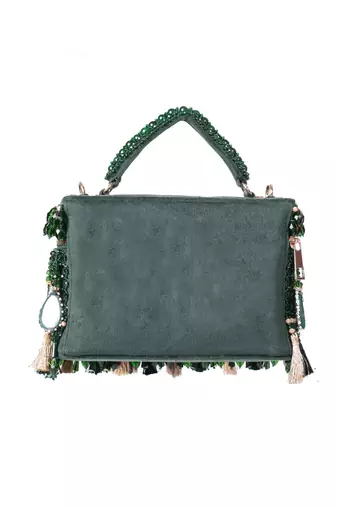 Mirage green mirrorwork embellished vanity bag