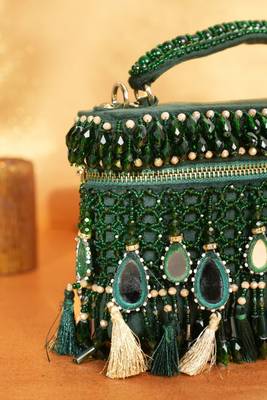 Mirage green mirrorwork embellished vanity bag 3
