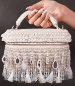 Mirage silver mirrorwork embellished vanity bag