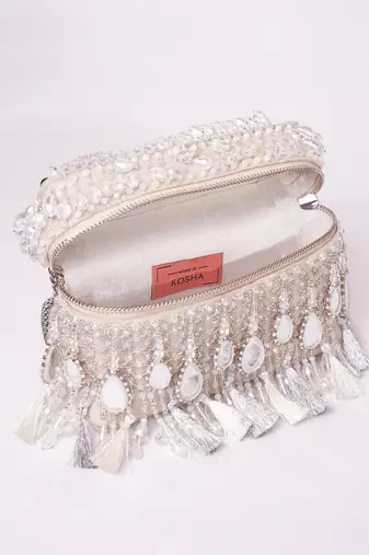 Mirage silver mirrorwork embellished vanity bag