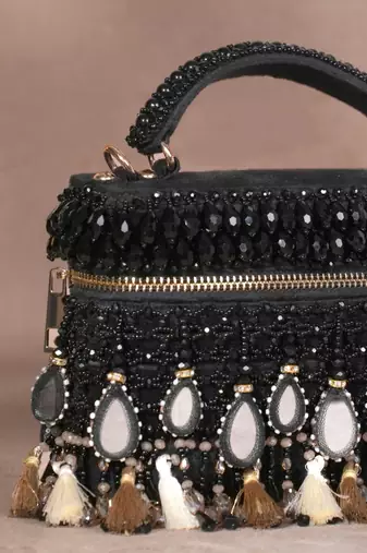 Mirage black mirrorwork embellished vanity bag