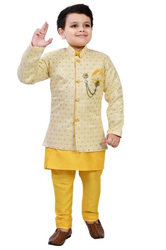 Boys ethnic motifs jacquard sherwani with solid kurta & pyjama set