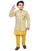 Boys ethnic motifs jacquard sherwani with solid kurta & pyjama set