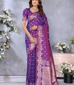 Purple Woven Silk Blend Saree With Blouse