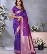 Purple Woven Silk Blend Saree With Blouse