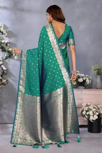 Rama Green Woven Silk Blend Saree With Blouse