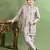 Boys chevron embroidered sequined sherwani with pant & necklace set - lilac