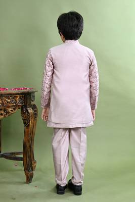 Boys chevron embroidered sequined sherwani with pant & necklace set - lilac 2