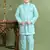 Boys sequined embroidered sherwani with pant & necklace set - turquoise