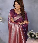 Violet Woven Silk Blend Saree With Blouse