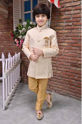 Boys ethnic motifs jacquard sherwani & pant set 1