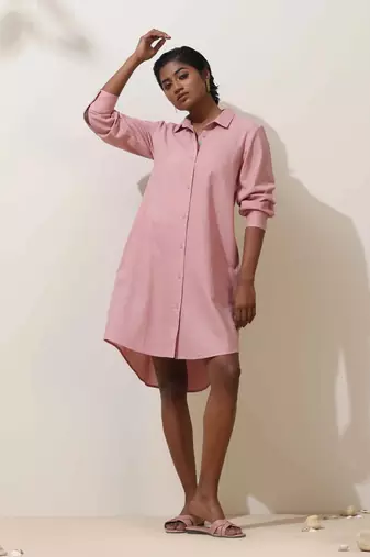 Truebrowns pink cotton linen dress