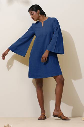 Truebrowns blue cotton blend short dress