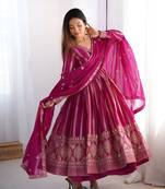 Pink Embroidered anarkali gown with dupatta set