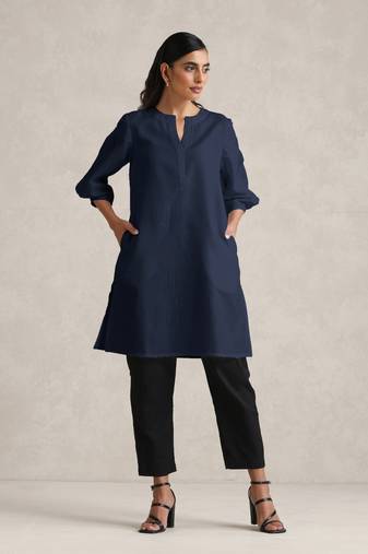 Blue cotton blend short kurta